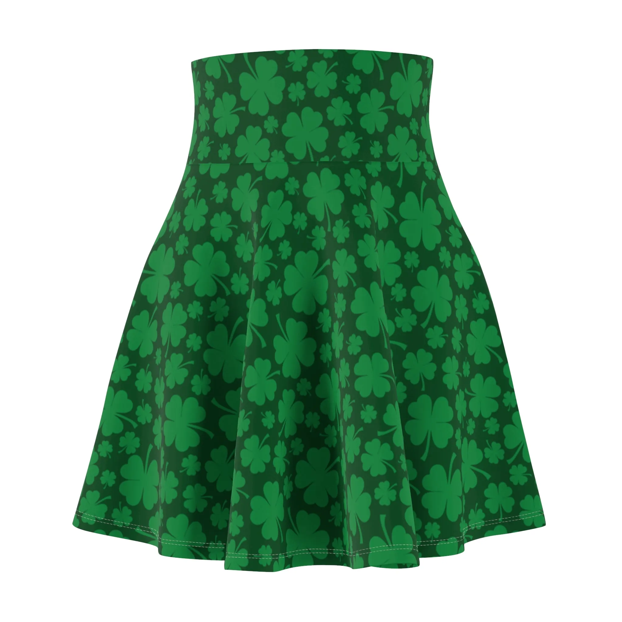 St Patricks Day 4 Leaf Clover Shamrock Womens Skater Skirt - Saiko Studio