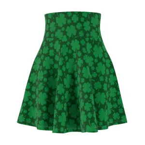 St Patricks Day 4 Leaf Clover Shamrock Womens Skater Skirt - Saiko Studio