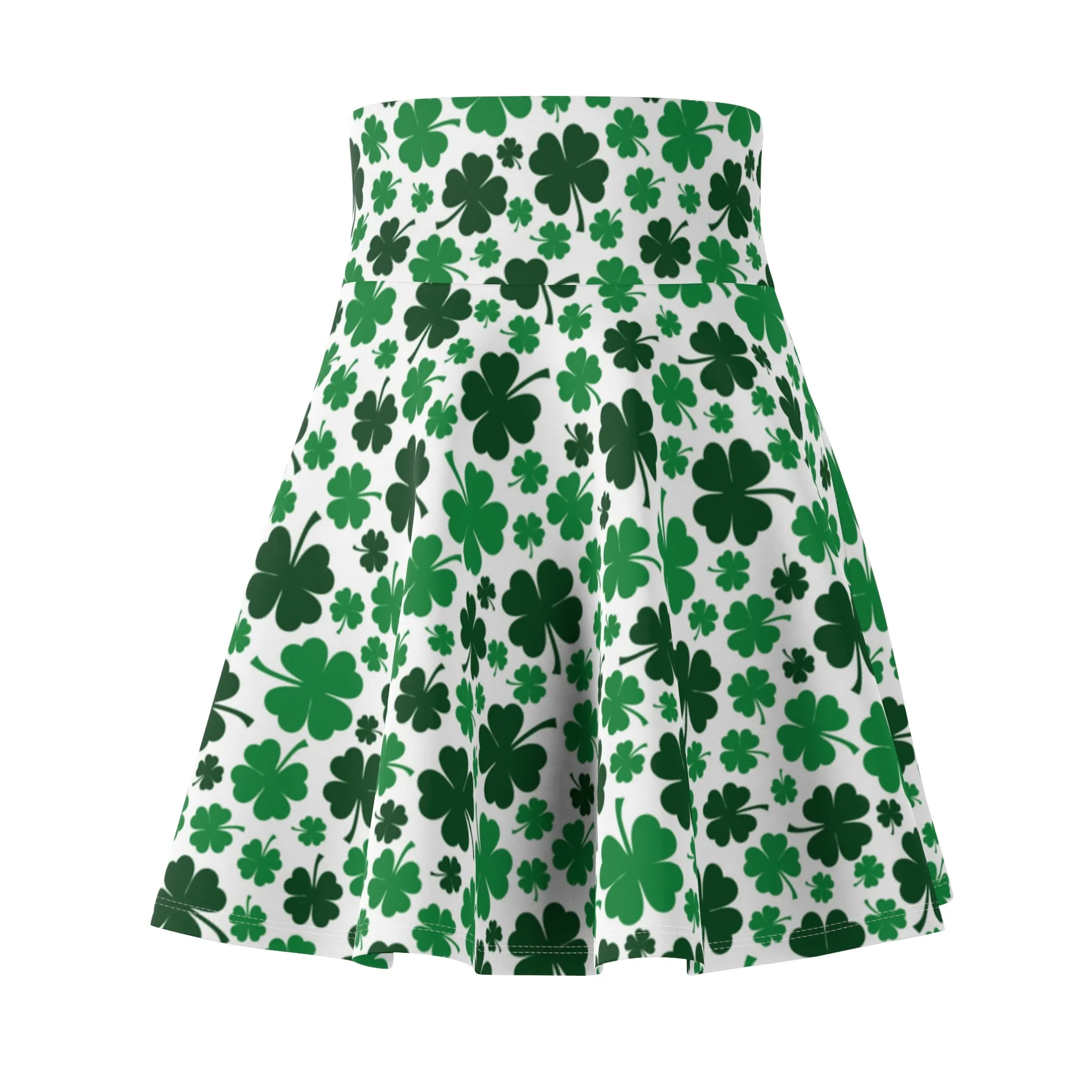 St Patricks Day 4 Leaf Clover Shamrock Womens Skater Skirt - Saiko Studio