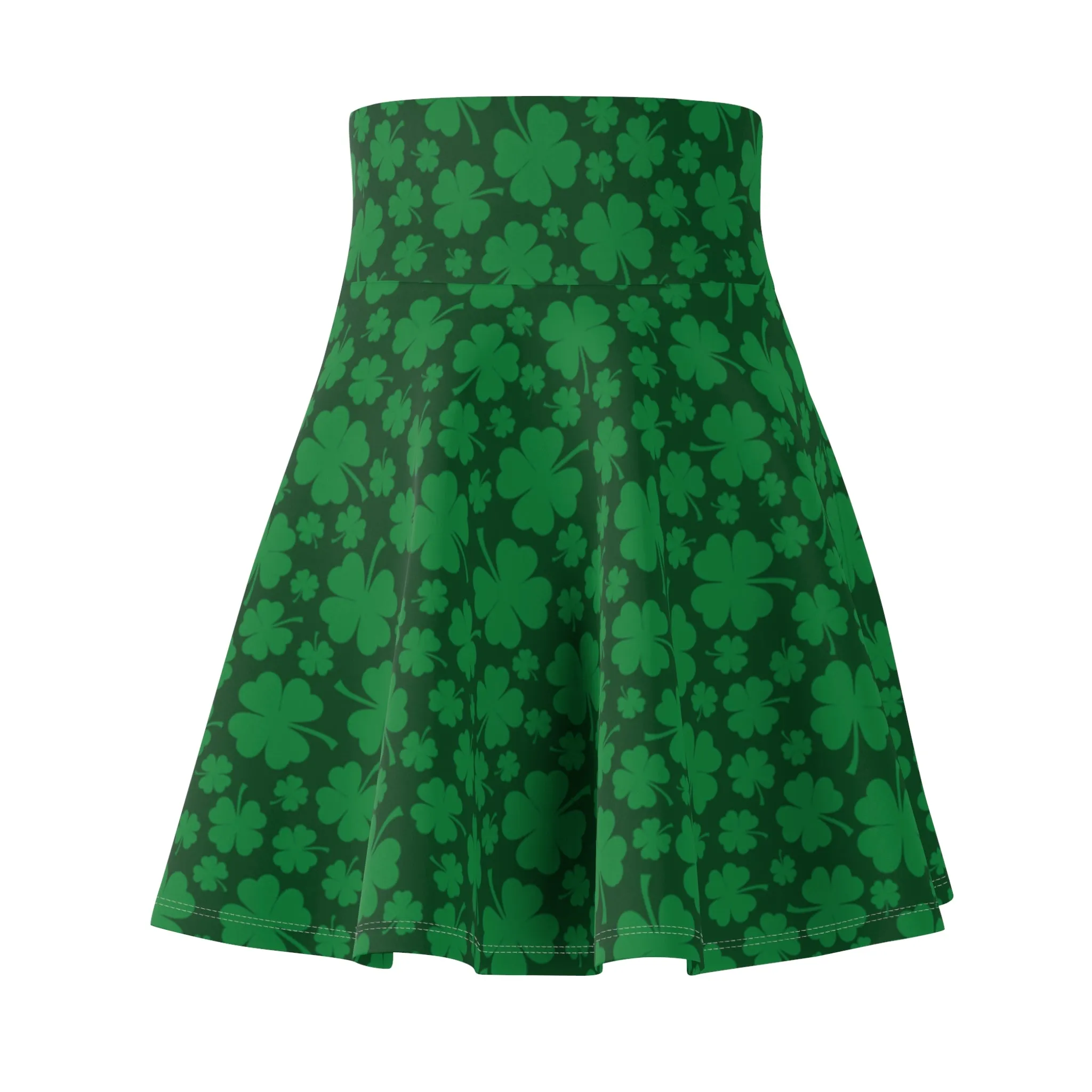St Patricks Day 4 Leaf Clover Shamrock Womens Skater Skirt - Saiko Studio