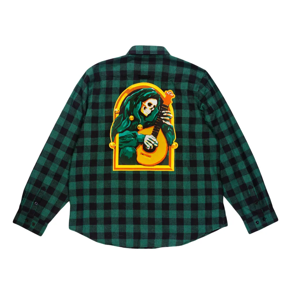 Stanley Mouse Mandolin Jester Never Summer Green Flannel Shirt