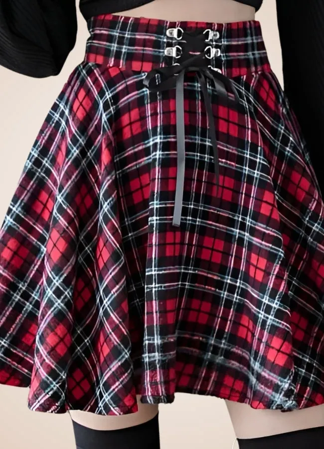 Steampunk Plaid Skater Skirt