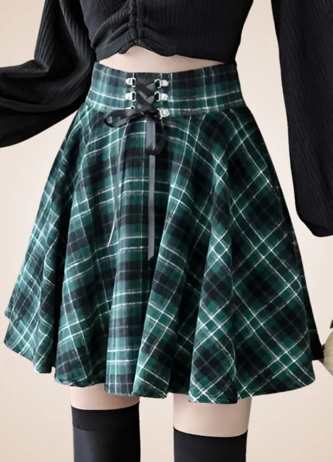 Steampunk Plaid Skater Skirt