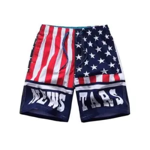 Striped and Strars Drawstring Board Shorts - Red Xl