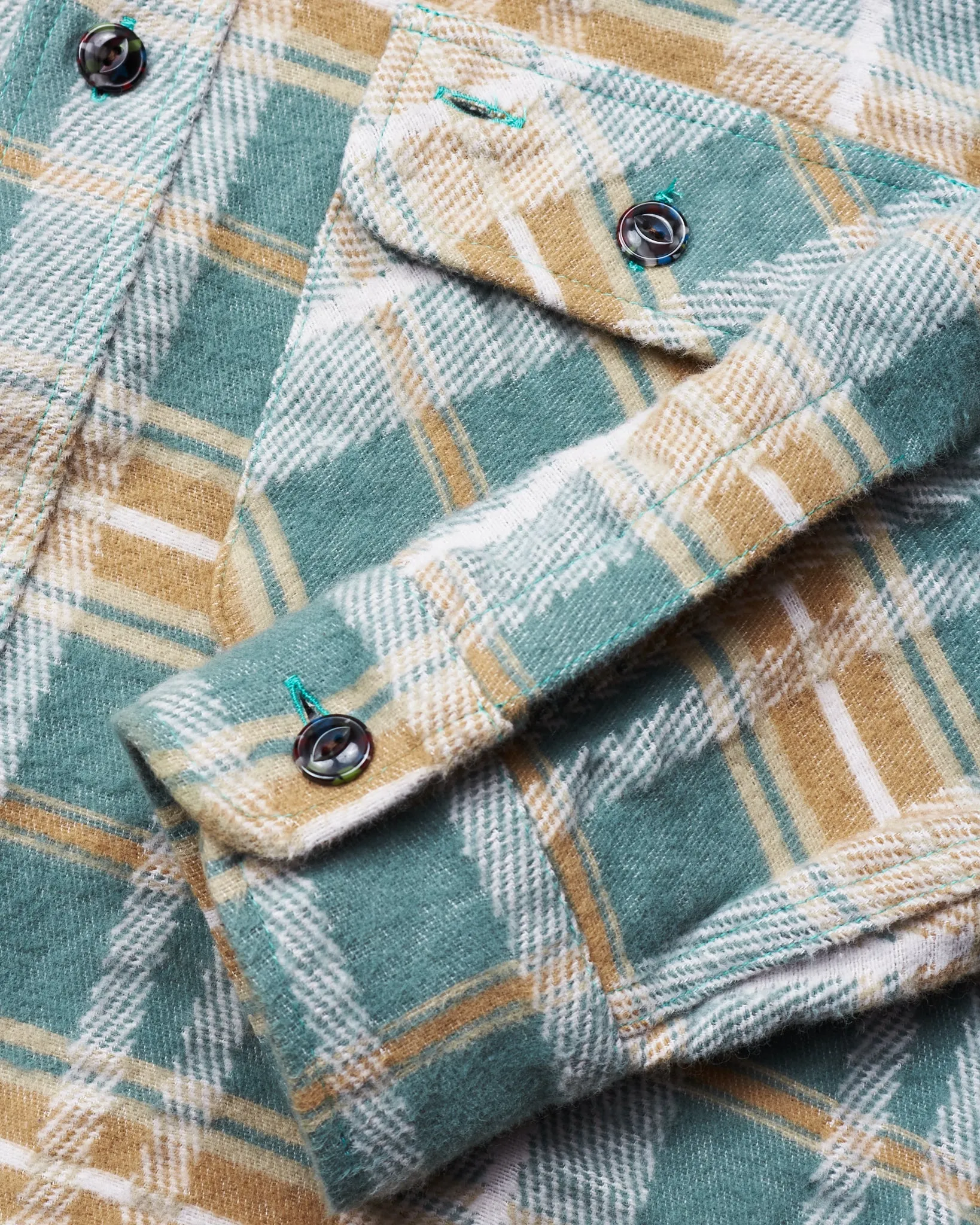 Sugar Cane & Co Fancy Twill Double Weave Flannel Shirt Green