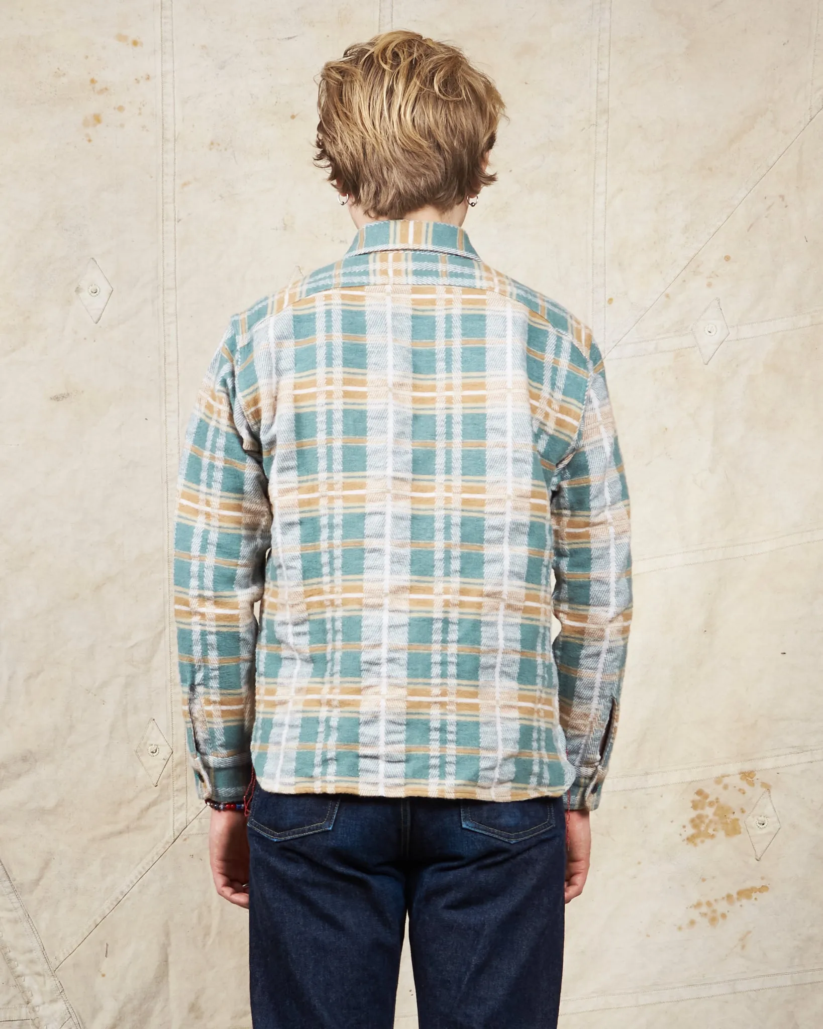 Sugar Cane & Co Fancy Twill Double Weave Flannel Shirt Green