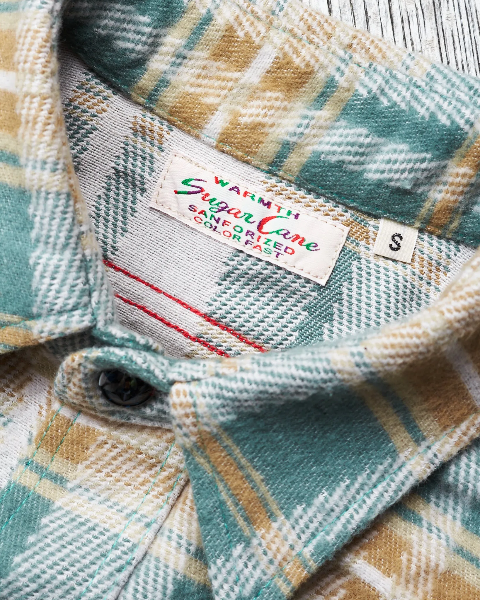 Sugar Cane & Co Fancy Twill Double Weave Flannel Shirt Green