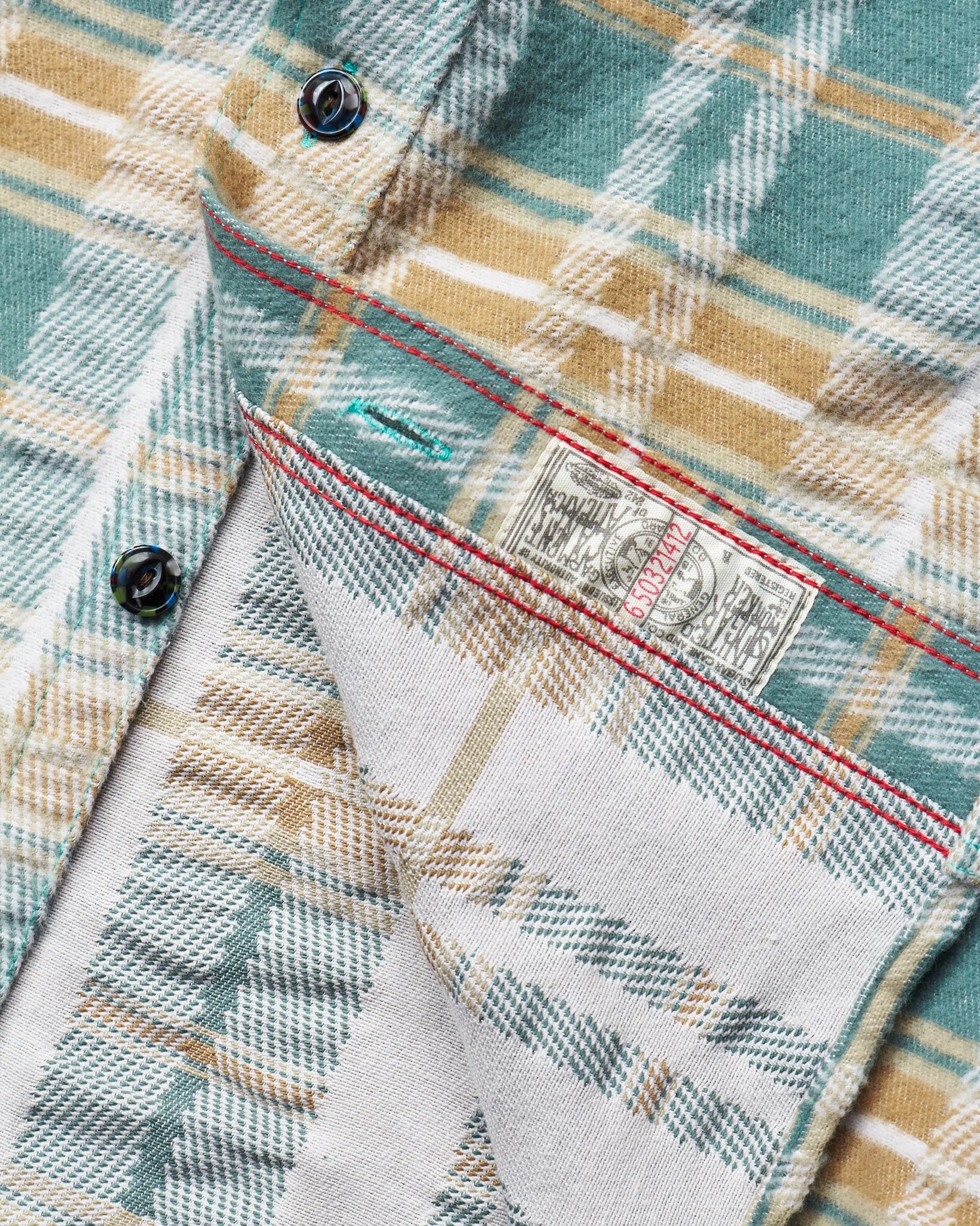 Sugar Cane & Co Fancy Twill Double Weave Flannel Shirt Green