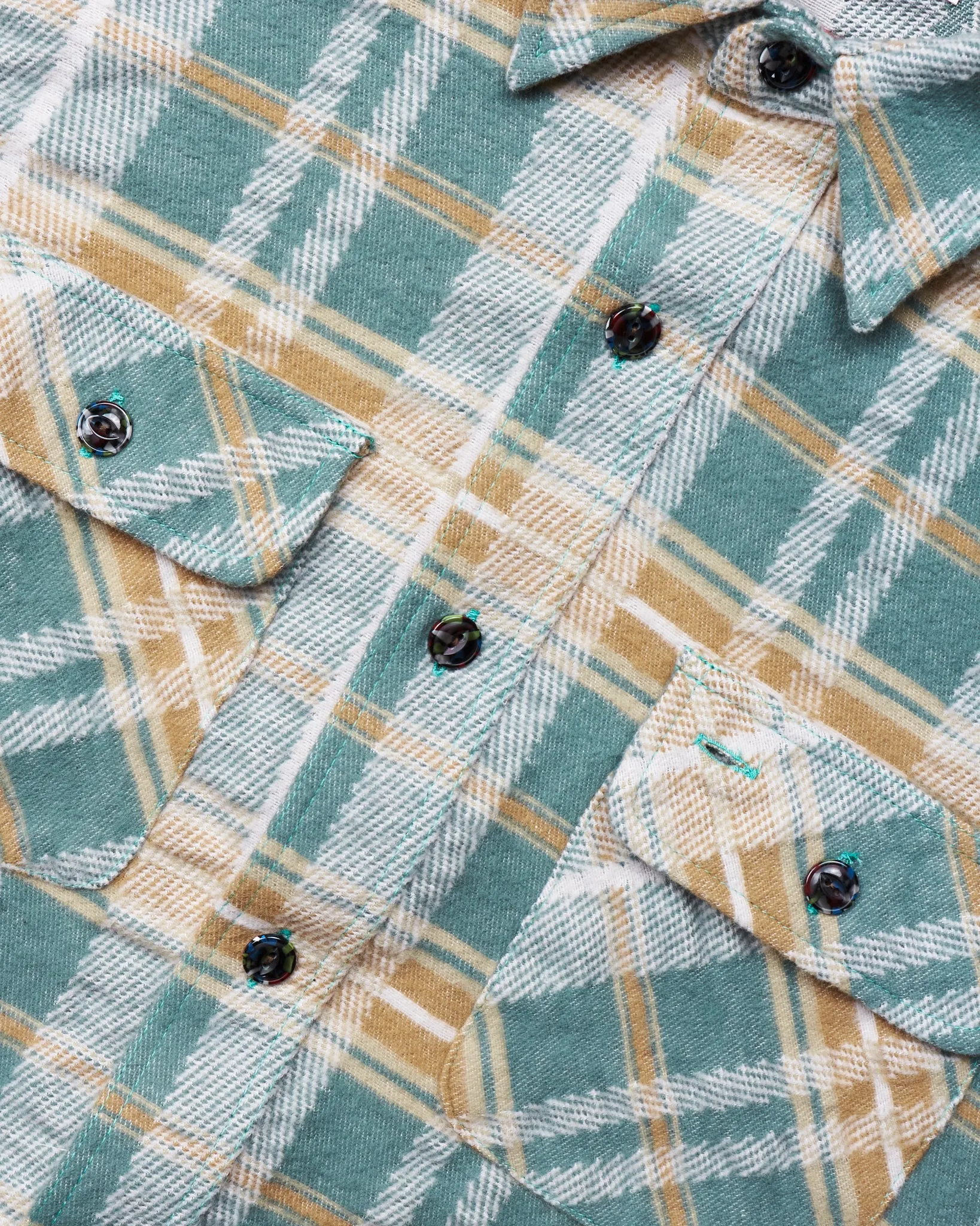 Sugar Cane & Co Fancy Twill Double Weave Flannel Shirt Green