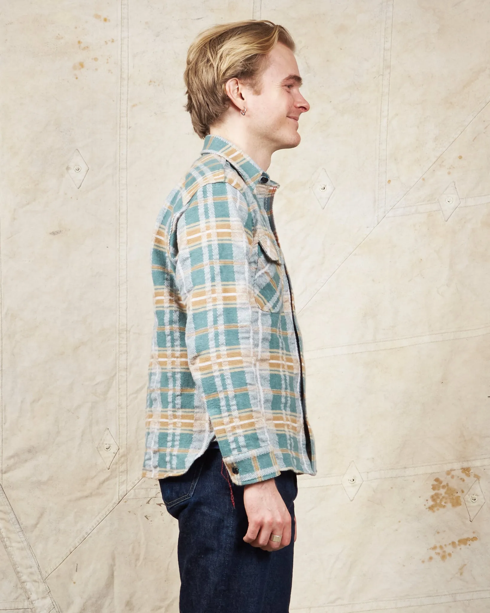 Sugar Cane & Co Fancy Twill Double Weave Flannel Shirt Green