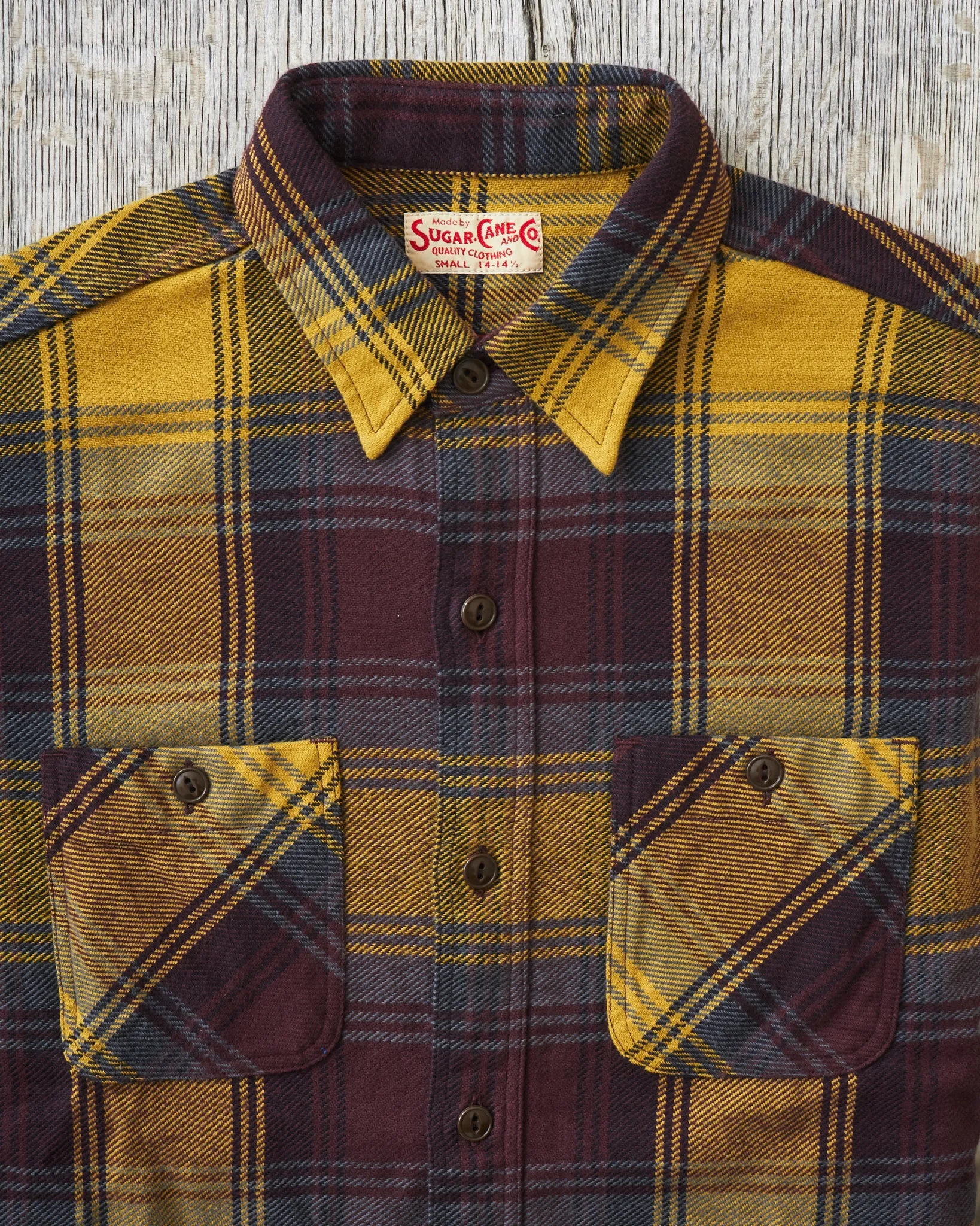 Sugar Cane & Co Twill Check Work Shirt Yellow SC29152