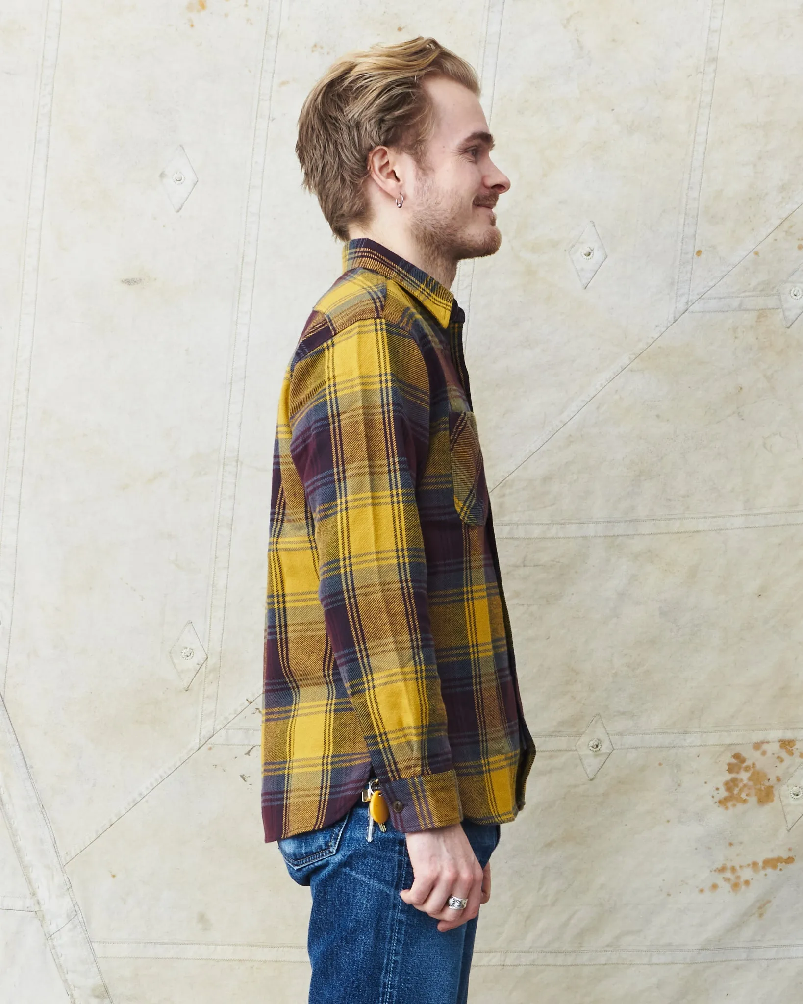 Sugar Cane & Co Twill Check Work Shirt Yellow SC29152