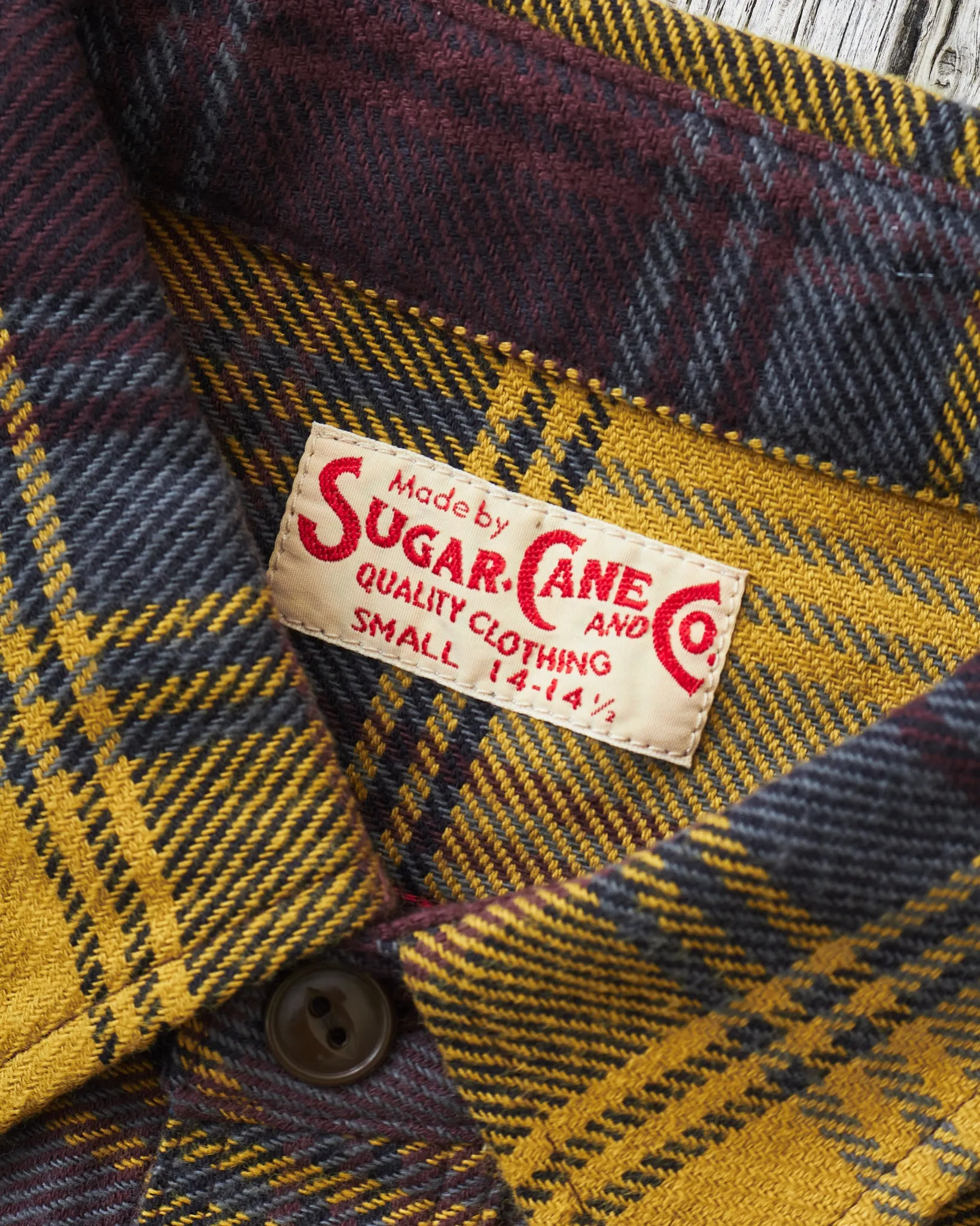 Sugar Cane & Co Twill Check Work Shirt Yellow SC29152