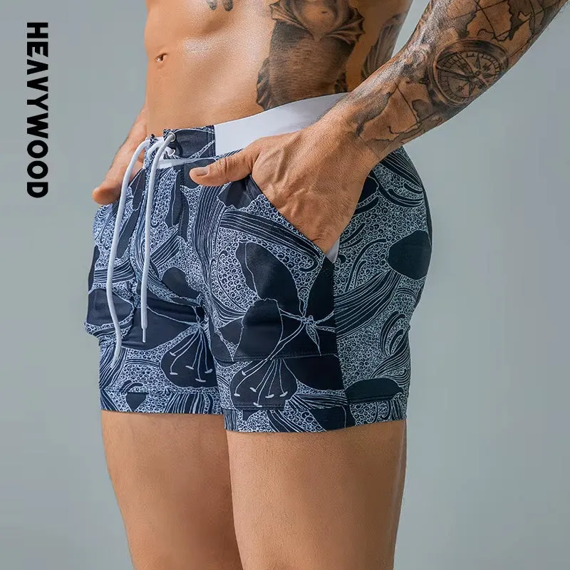 Summer Men'S Beach Swimming Trunks Drawstring Elastic Waist Swimsuit Shorts Man plus Size Quick Drying Swimwear Shorts