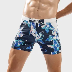 Summer Men'S Beach Swimming Trunks Drawstring Elastic Waist Swimsuit Shorts Man plus Size Quick Drying Swimwear Shorts