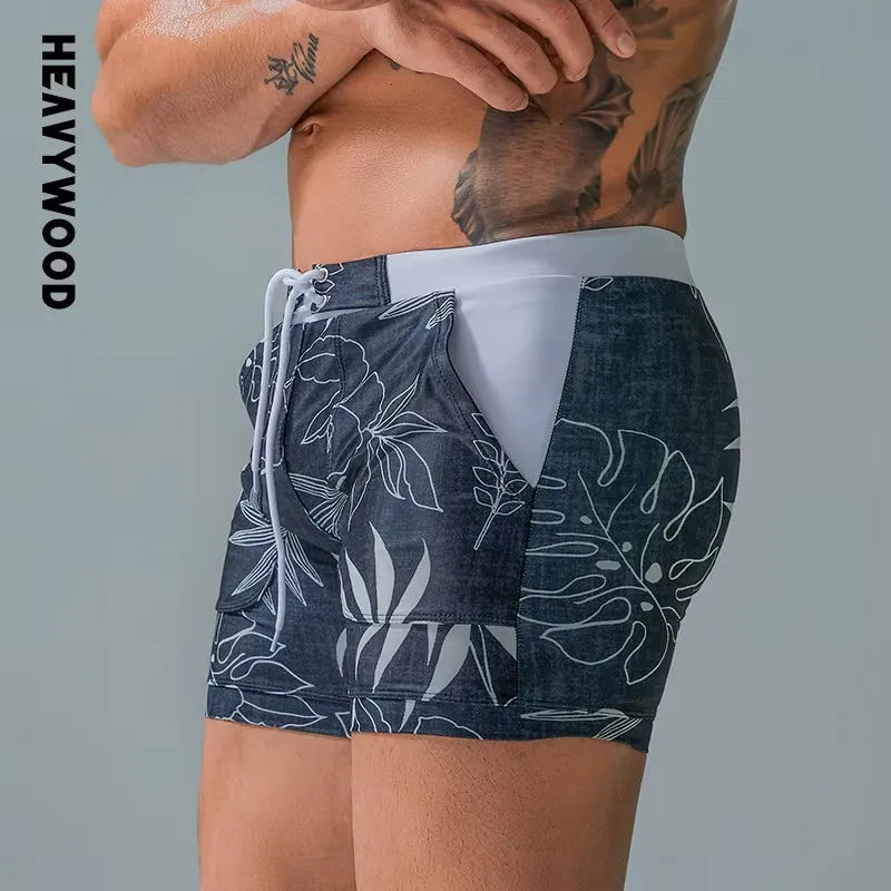Summer Men'S Beach Swimming Trunks Drawstring Elastic Waist Swimsuit Shorts Man plus Size Quick Drying Swimwear Shorts