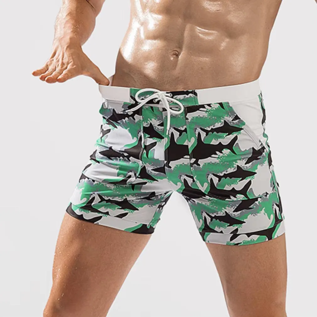 Summer Men'S Beach Swimming Trunks Drawstring Elastic Waist Swimsuit Shorts Man plus Size Quick Drying Swimwear Shorts