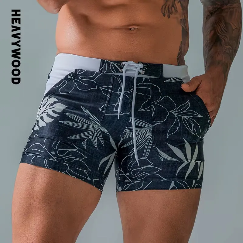 Summer Men'S Beach Swimming Trunks Drawstring Elastic Waist Swimsuit Shorts Man plus Size Quick Drying Swimwear Shorts