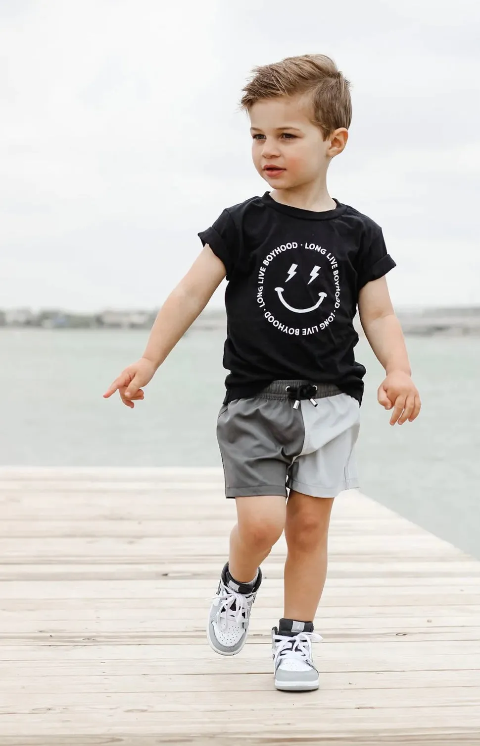 Swim Trunks - Gray Color Block, Kids Board Shorts, Toddler