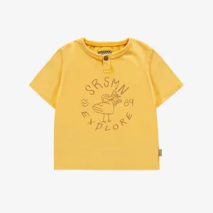 T-shirt jaune à manches courtes avec un pélican en jersey, bébé || Yellow short sleeves t-shirt  with pelican in cotton, baby