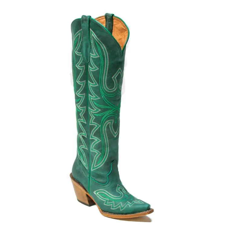 TANNER MARK WOMEN’S Hadley Crackle Green Fashion Heel Knee High Cowgirl Boots