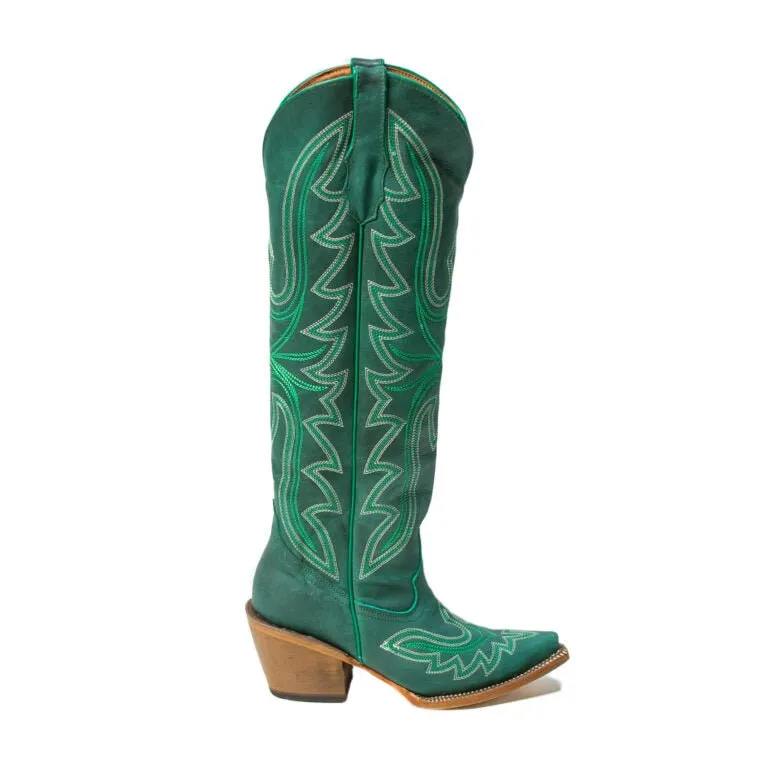 TANNER MARK WOMEN’S Hadley Crackle Green Fashion Heel Knee High Cowgirl Boots