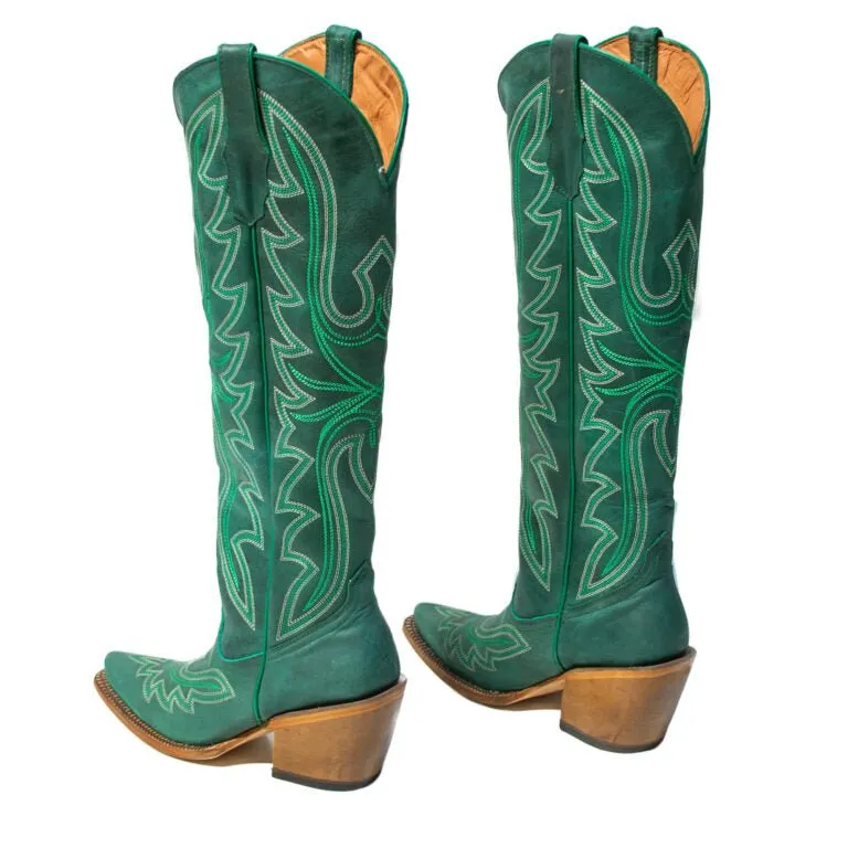 TANNER MARK WOMEN’S Hadley Crackle Green Fashion Heel Knee High Cowgirl Boots