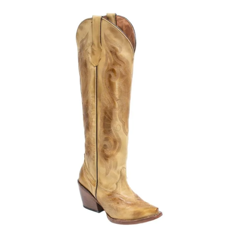 TANNER MARK WOMEN’S Hazel Burnished Sand Fashion Heel Knee High Cowgirl Boots