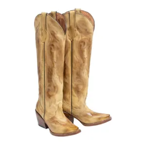 TANNER MARK WOMEN’S Hazel Burnished Sand Fashion Heel Knee High Cowgirl Boots