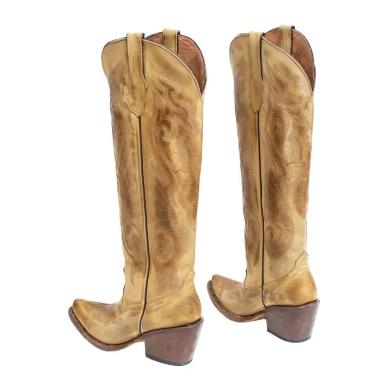 TANNER MARK WOMEN’S Hazel Burnished Sand Fashion Heel Knee High Cowgirl Boots