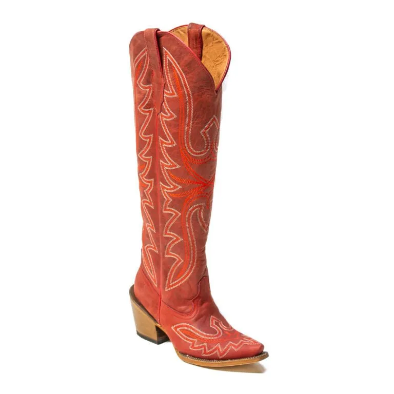 TANNER MARK WOMEN’S Kendra Crackle Red Fashion Heel Knee High Cowgirl Boots