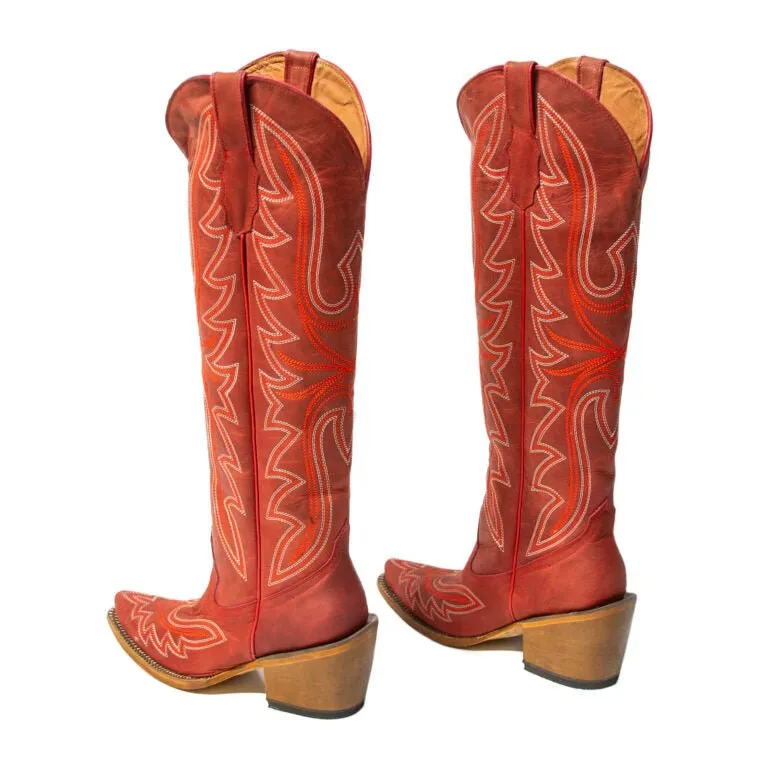 TANNER MARK WOMEN’S Kendra Crackle Red Fashion Heel Knee High Cowgirl Boots