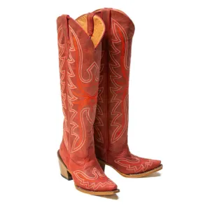 TANNER MARK WOMEN’S Kendra Crackle Red Fashion Heel Knee High Cowgirl Boots