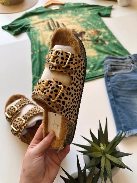 The Luka Leopard Gold Buckle Sandals