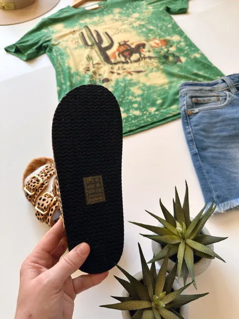 The Luka Leopard Gold Buckle Sandals