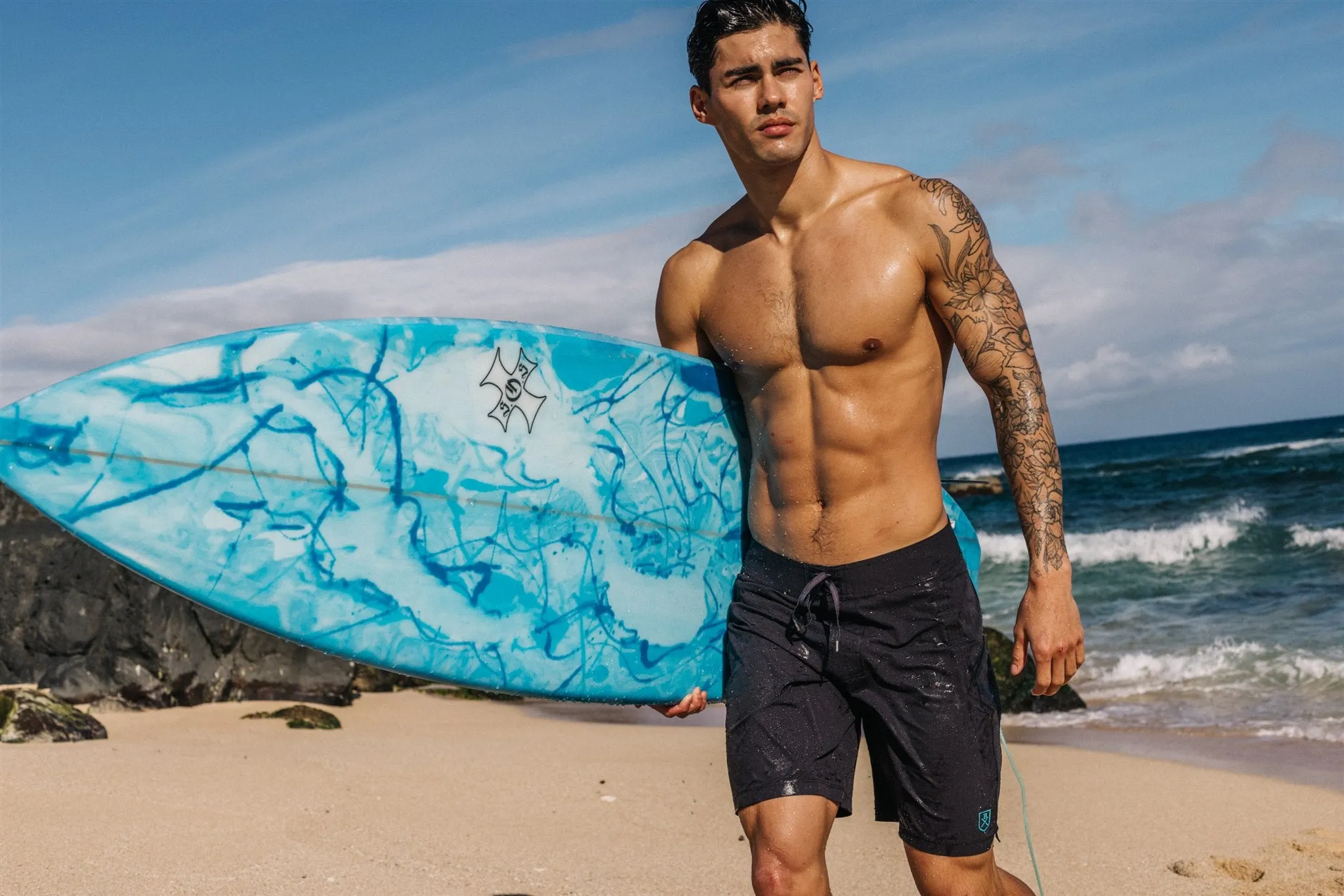 The Spartan Board Shorts -  9" Inseam - Makena Blue   Almost Black