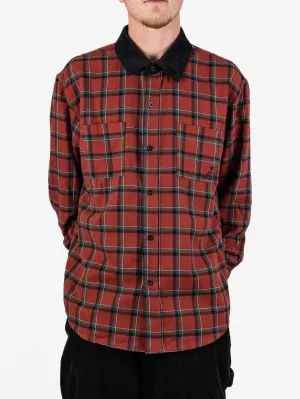 Theories of Atlantis - Cascadia Cord Collar Flannel Shirt - Brick Red - Xl Last