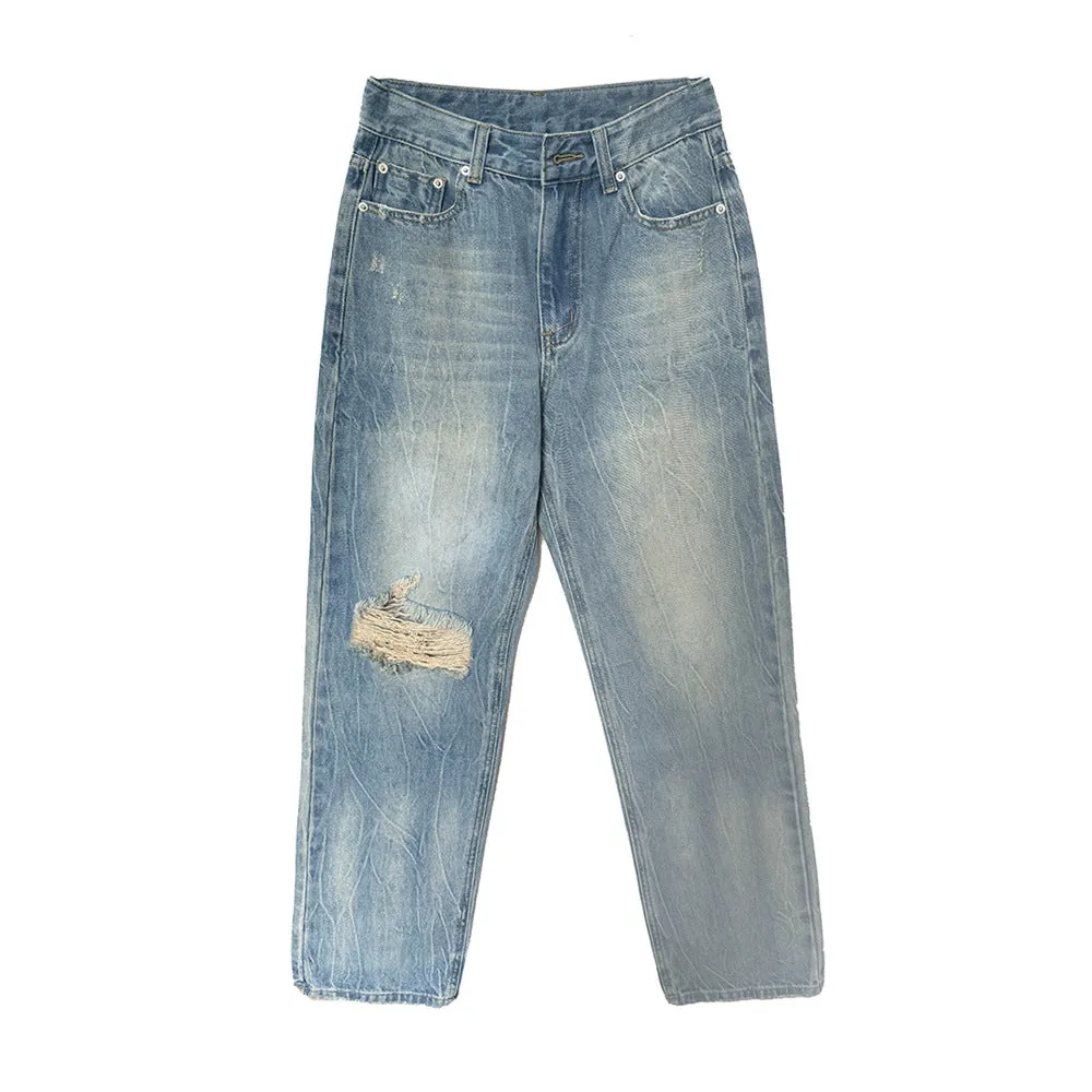 Tie-dyed striped jeans