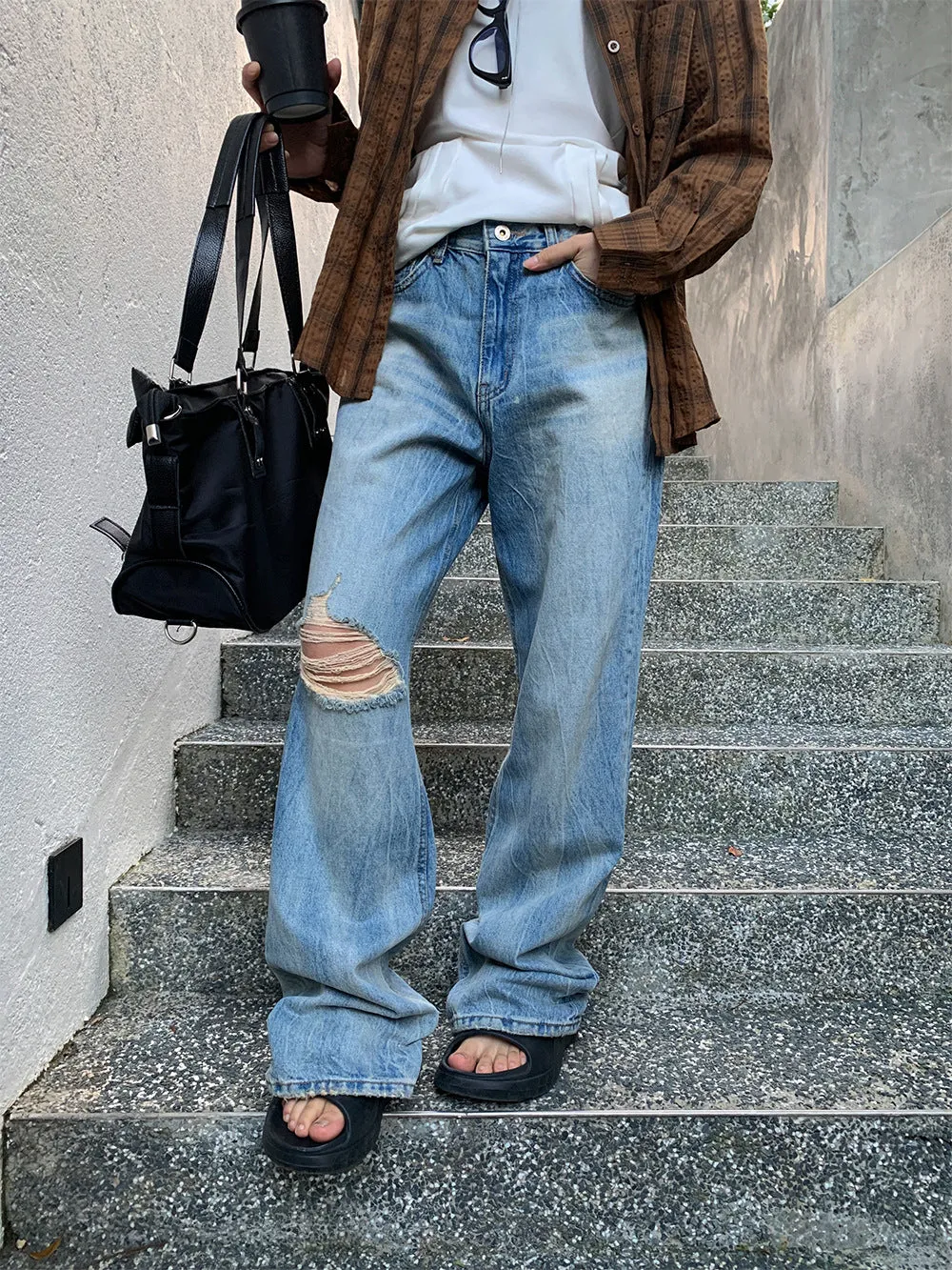 Tie-dyed striped jeans