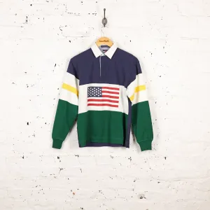 Tommy Hilfiger American Flag Rugby Polo Shirt - Blue/Green - Women's M