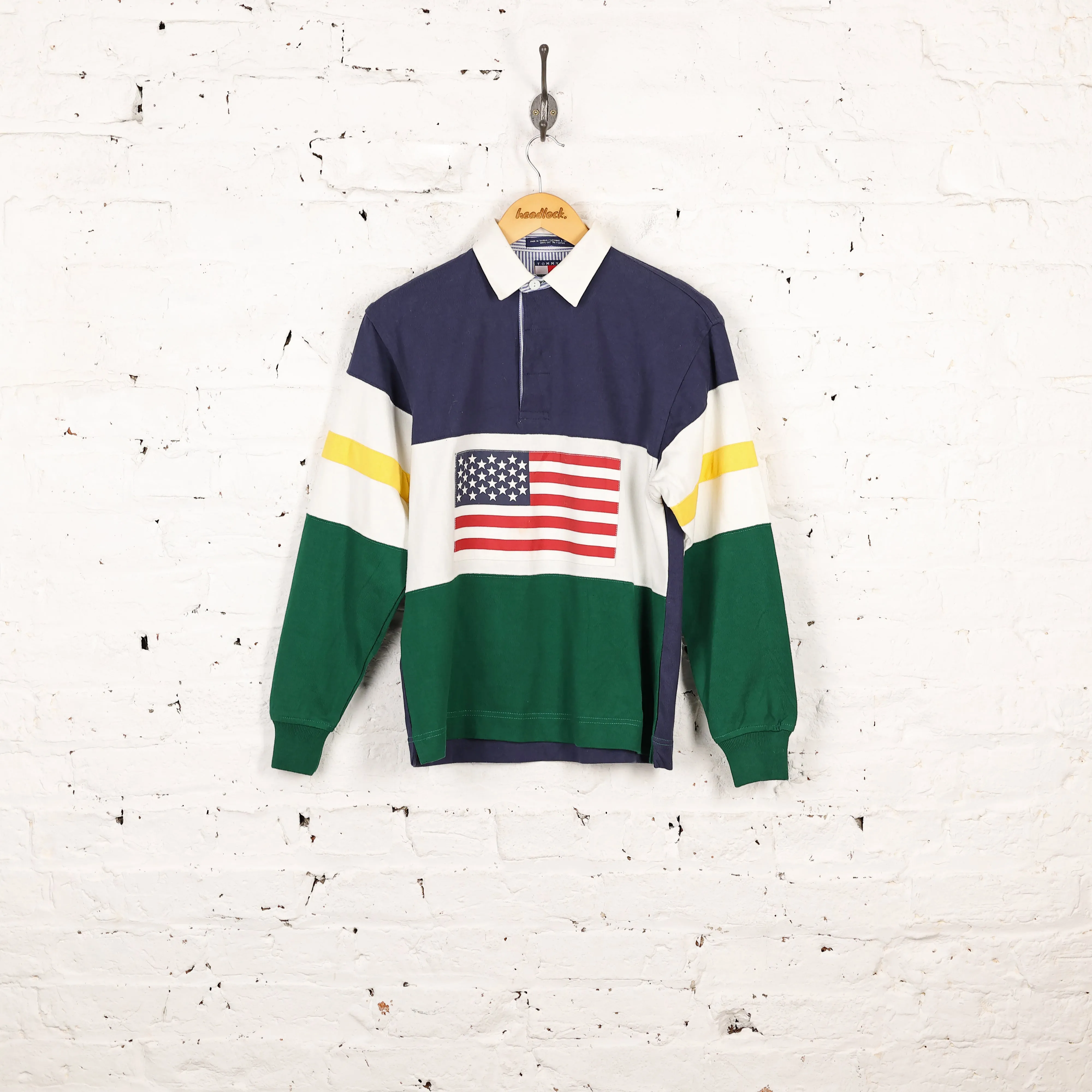Tommy Hilfiger American Flag Rugby Polo Shirt - Blue/Green - Women's M
