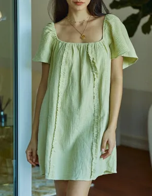 Trim Detailed Short Puff Sleeve Dress