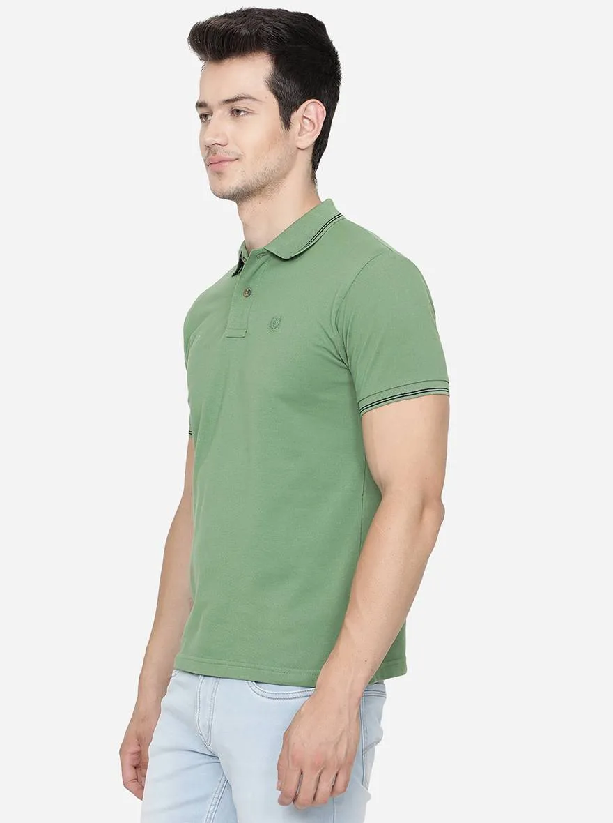 Turf Green Solid Slim Fit Polo T-Shirt | Greenfibre