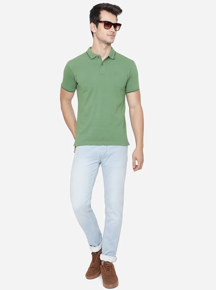 Turf Green Solid Slim Fit Polo T-Shirt | Greenfibre