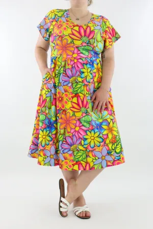 Tutti Frutti Flower - A-Line Dress - Midi Length - Side Pockets