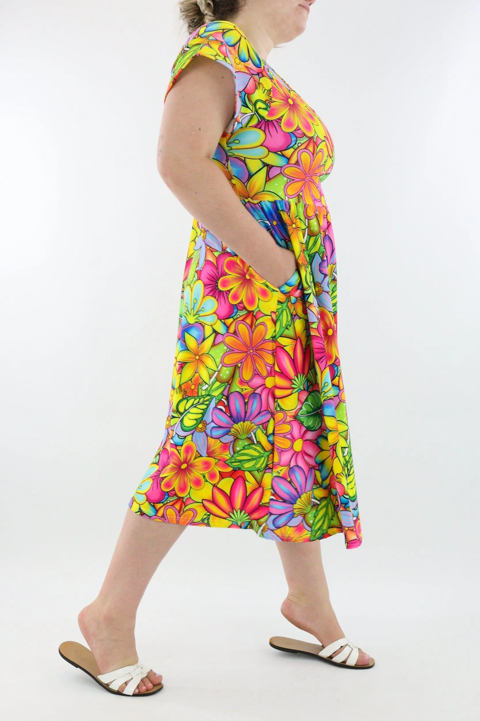 Tutti Frutti Flower - A-Line Dress - Midi Length - Side Pockets