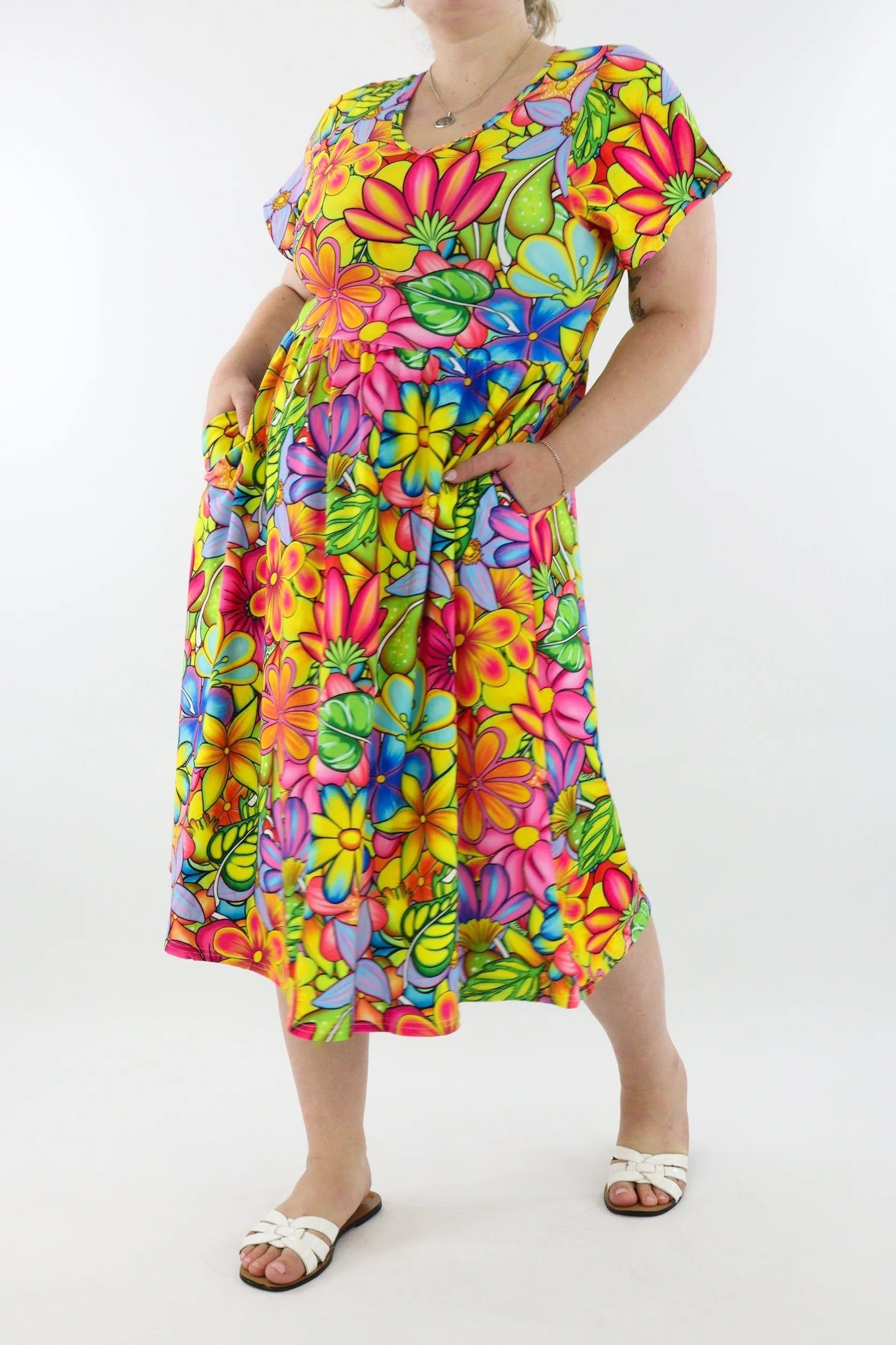 Tutti Frutti Flower - A-Line Dress - Midi Length - Side Pockets