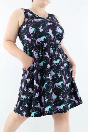 Unicorns and Fairies - Sleeveless Skater Dress - Knee Length - Side Pockets