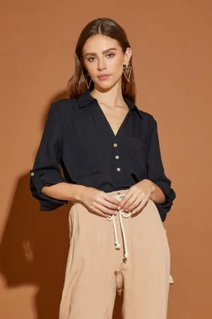 V Neck Button Down Shirt