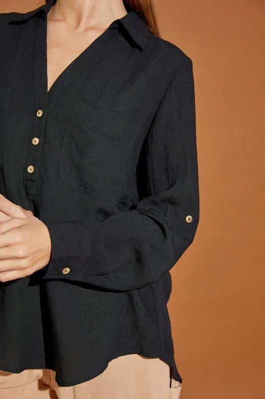 V Neck Button Down Shirt